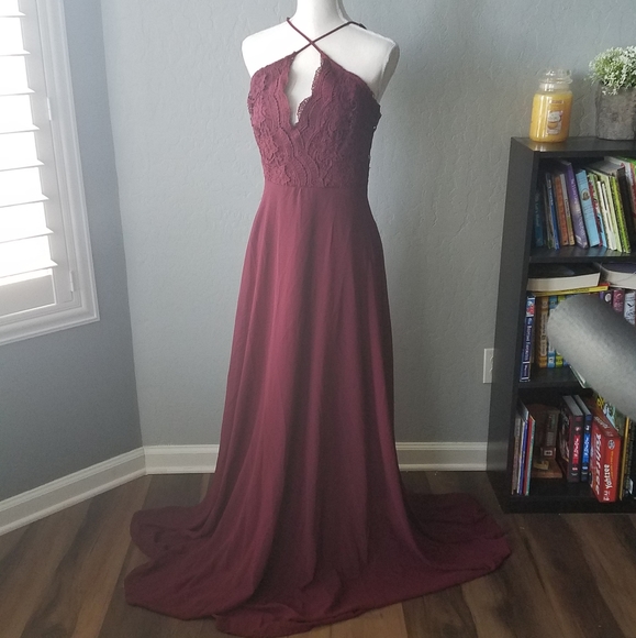 madalyn burgundy lace maxi dress